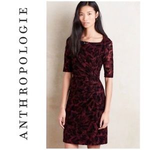 Anthropologie Maeve Wine Black Velvet Ruched Dress